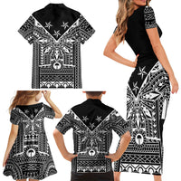 Black Philippines Sun Star Family Matching Short Sleeve Bodycon Dress and Hawaiian Shirt Igorot Tribal Inspiration