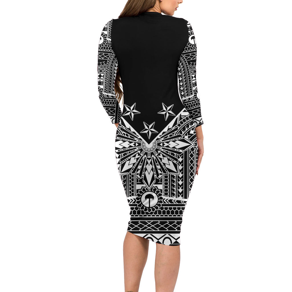Black Philippines Sun Star Long Sleeve Bodycon Dress Igorot Tribal Inspiration