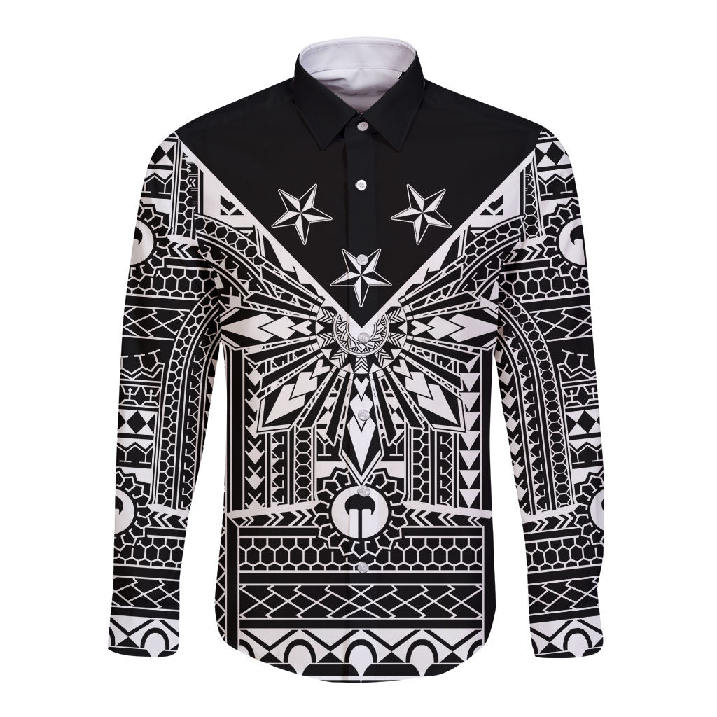 Black Philippines Sun Star Long Sleeve Button Shirt Igorot Tribal Inspiration