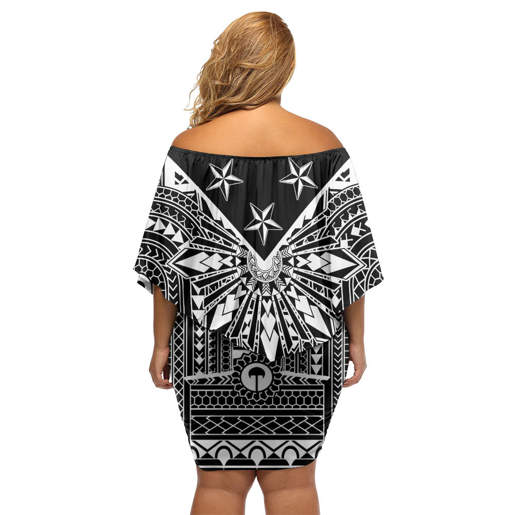 Black Philippines Sun Star Off Shoulder Short Dress Igorot Tribal Inspiration LT05 - Polynesian Pride