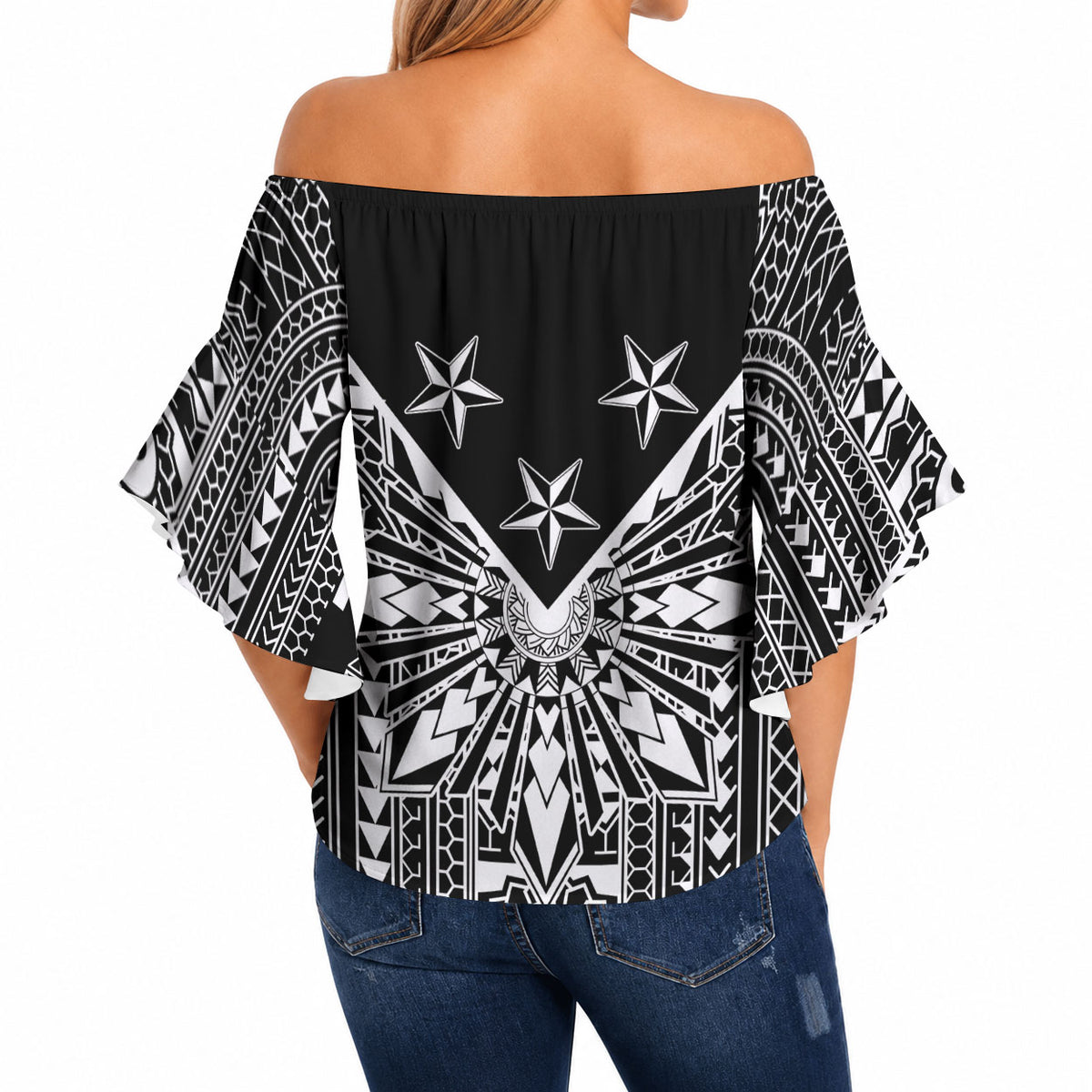 Black Philippines Sun Star Off Shoulder Wrap Waist Top Igorot Tribal Inspiration LT05 - Polynesian Pride
