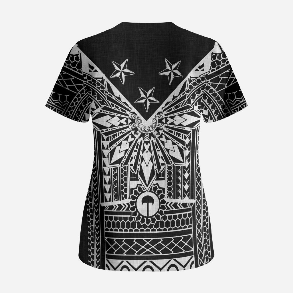 Black Philippines Sun Star Scrub Top Igorot Tribal Inspiration
