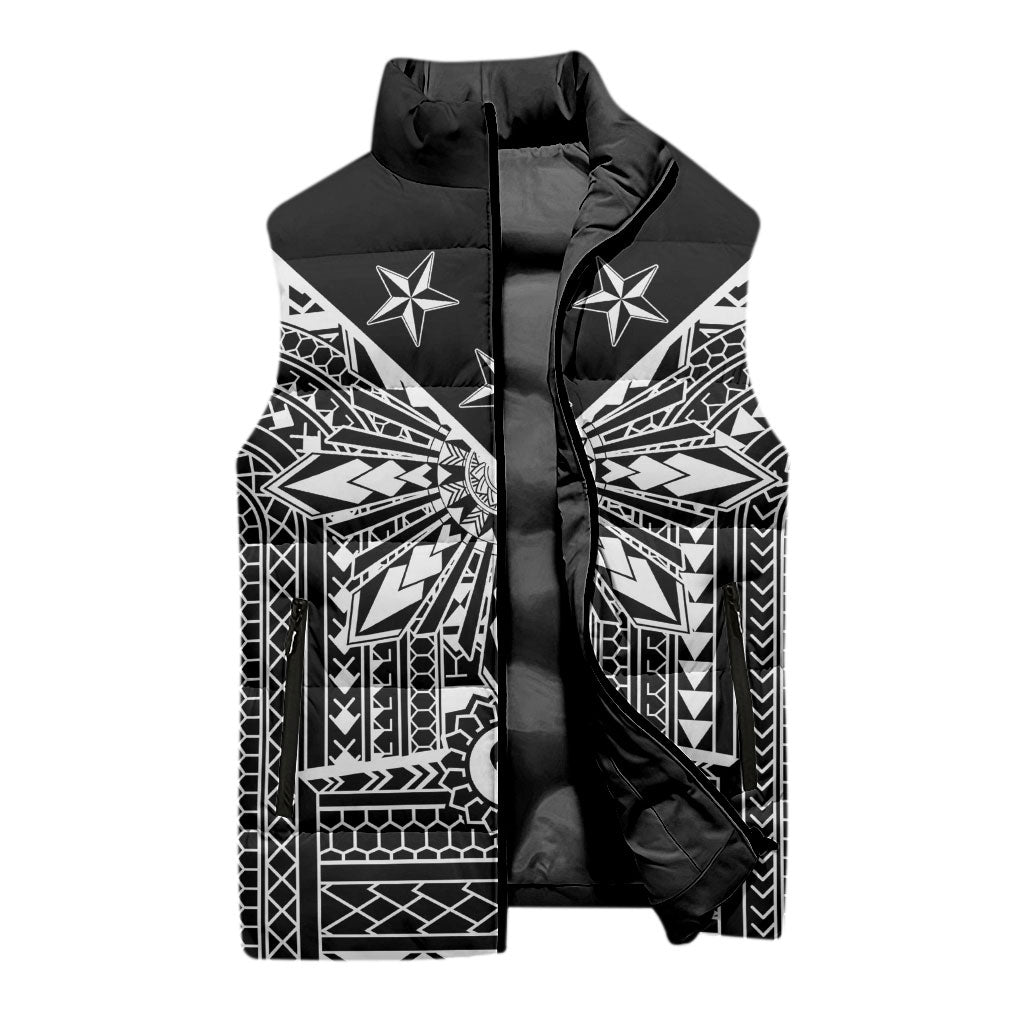 Black Philippines Sun Star Sleeveless Puffer Jacket Igorot Tribal Inspiration
