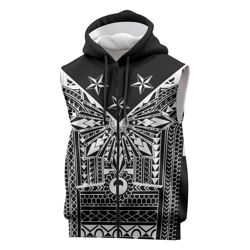 Black Philippines Sun Star Sleeveless Zip Hoodie Igorot Tribal Inspiration