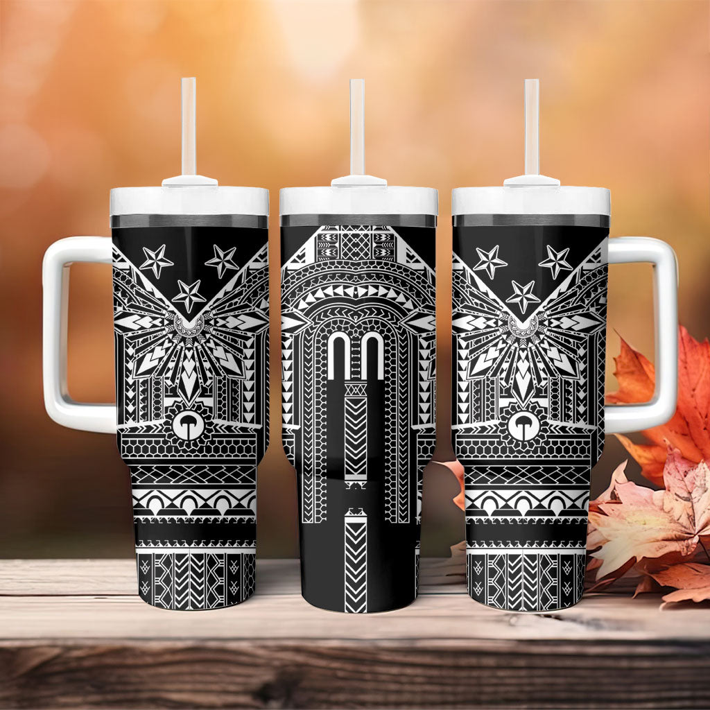 Black Philippines Sun Star Tumbler With Handle Igorot Tribal Inspiration