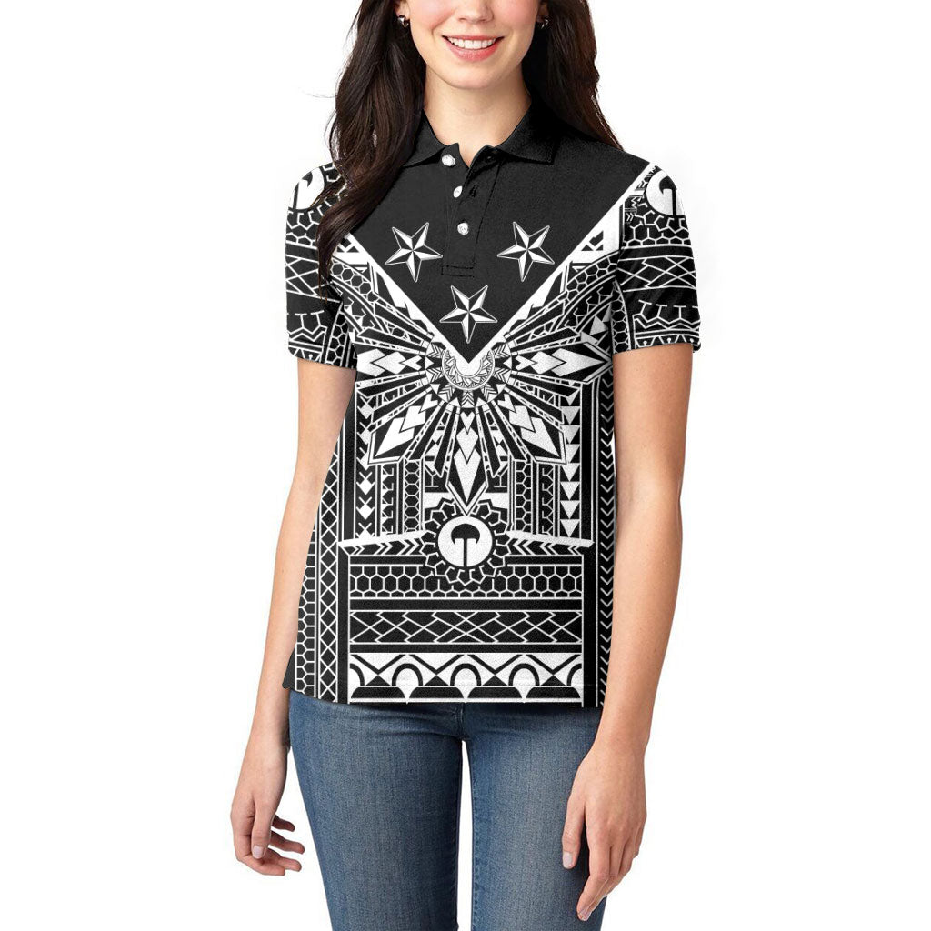 Black Philippines Sun Star Women Polo Shirt Igorot Tribal Inspiration