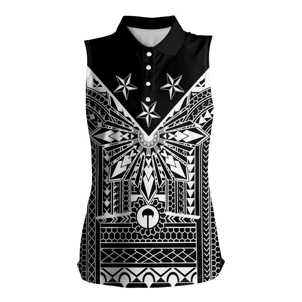 Black Philippines Sun Star Women Sleeveless Polo Shirt Igorot Tribal Inspiration LT05 Female Black - Polynesian Pride