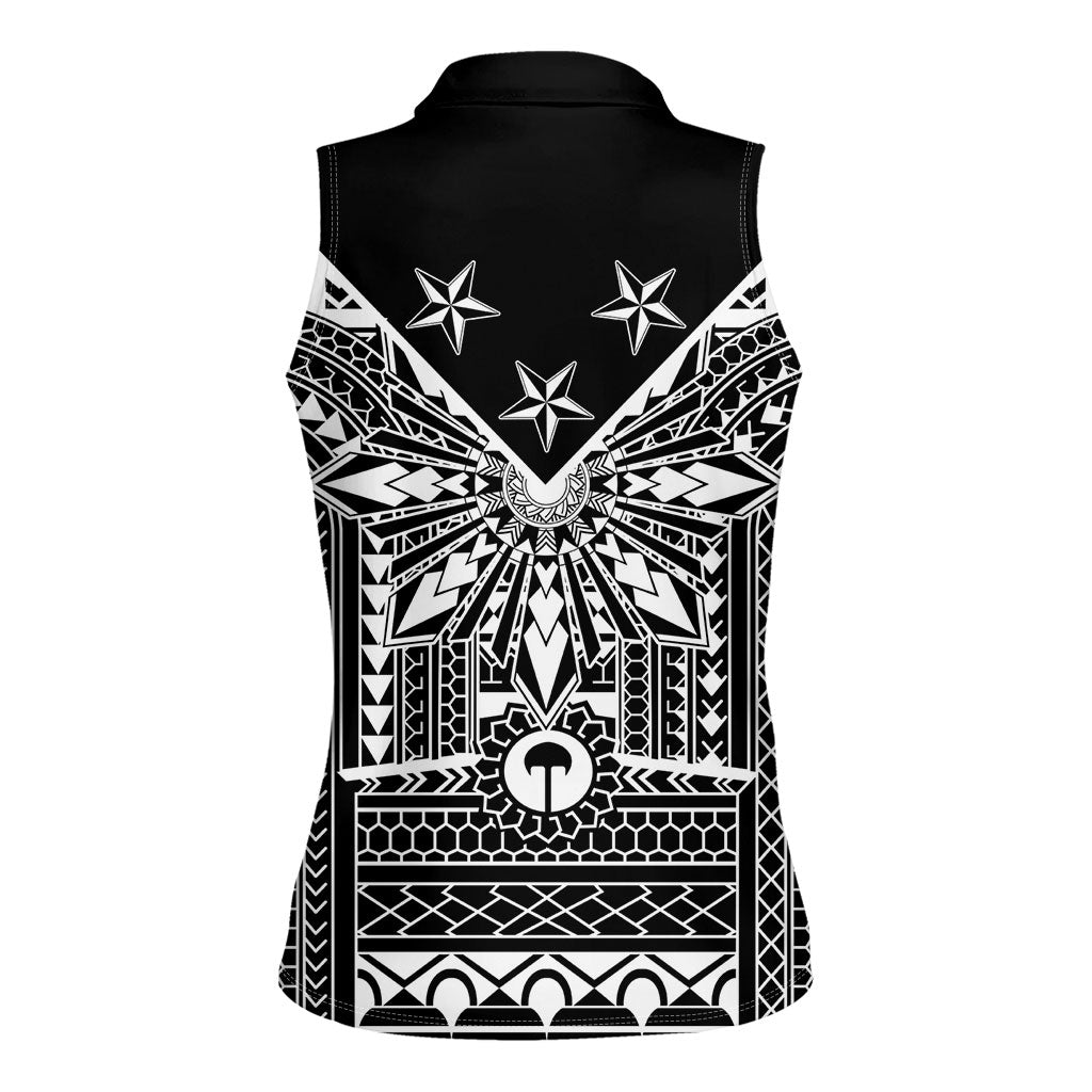 Black Philippines Sun Star Women Sleeveless Polo Shirt Igorot Tribal Inspiration LT05 - Polynesian Pride