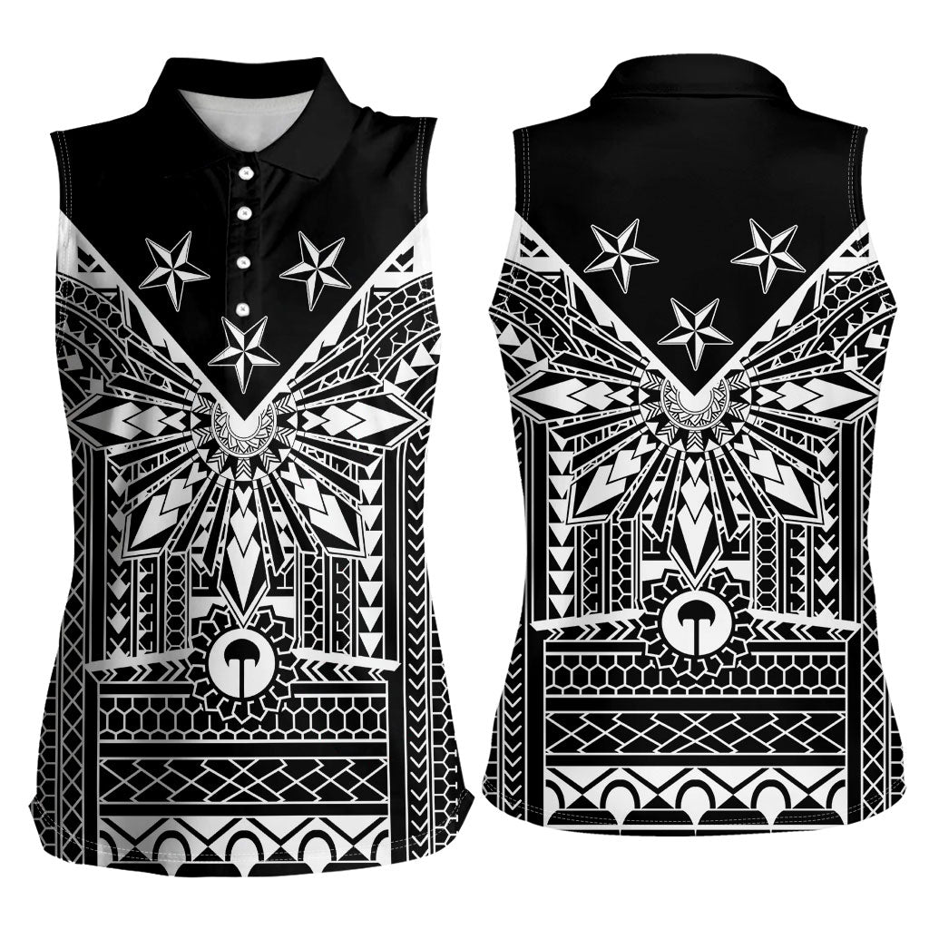 Black Philippines Sun Star Women Sleeveless Polo Shirt Igorot Tribal Inspiration LT05 - Polynesian Pride