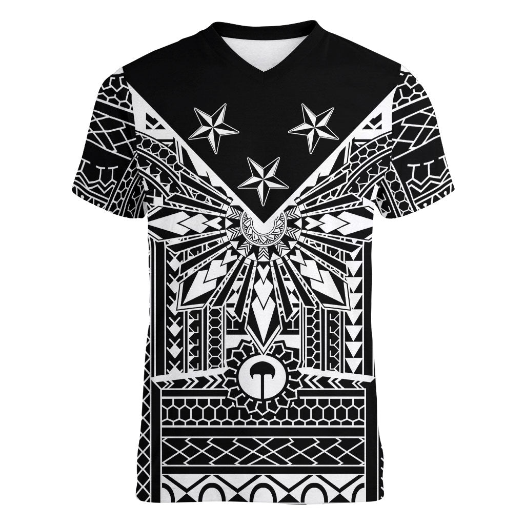 Black Philippines Sun Star Women V-Neck T-Shirt Igorot Tribal Inspiration