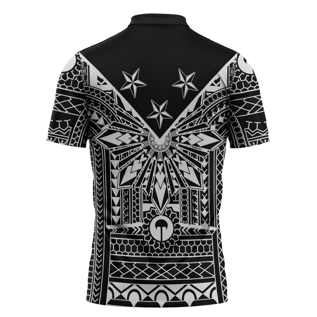 Black Philippines Sun Star Zipper Polo Shirt Igorot Tribal Inspiration