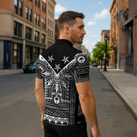 Black Philippines Sun Star Zipper Polo Shirt Igorot Tribal Inspiration