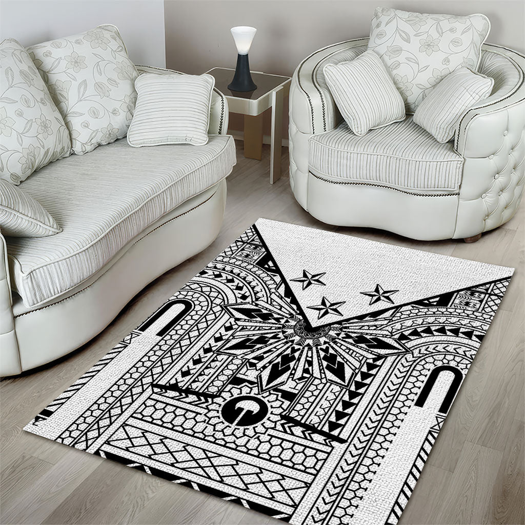 White Philippines Sun Star Area Rug Igorot Tribal Inspiration
