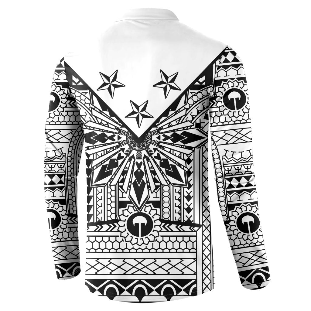 White Philippines Sun Star Button Sweatshirt Igorot Tribal Inspiration