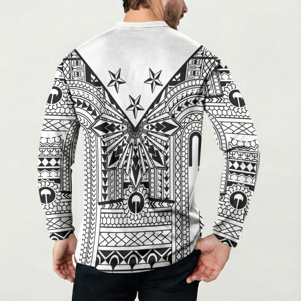 White Philippines Sun Star Button Sweatshirt Igorot Tribal Inspiration