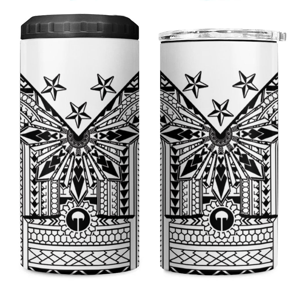 White Philippines Sun Star 4 in 1 Can Cooler Tumbler Igorot Tribal Inspiration