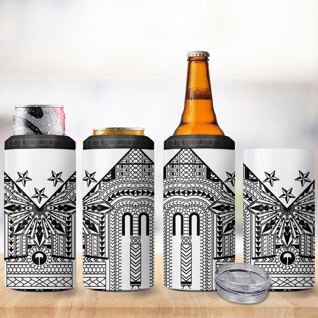 White Philippines Sun Star 4 in 1 Can Cooler Tumbler Igorot Tribal Inspiration
