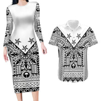 White Philippines Sun Star Couples Matching Long Sleeve Bodycon Dress and Hawaiian Shirt Igorot Tribal Inspiration