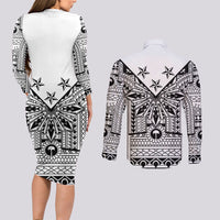 White Philippines Sun Star Couples Matching Long Sleeve Bodycon Dress and Long Sleeve Button Shirt Igorot Tribal Inspiration