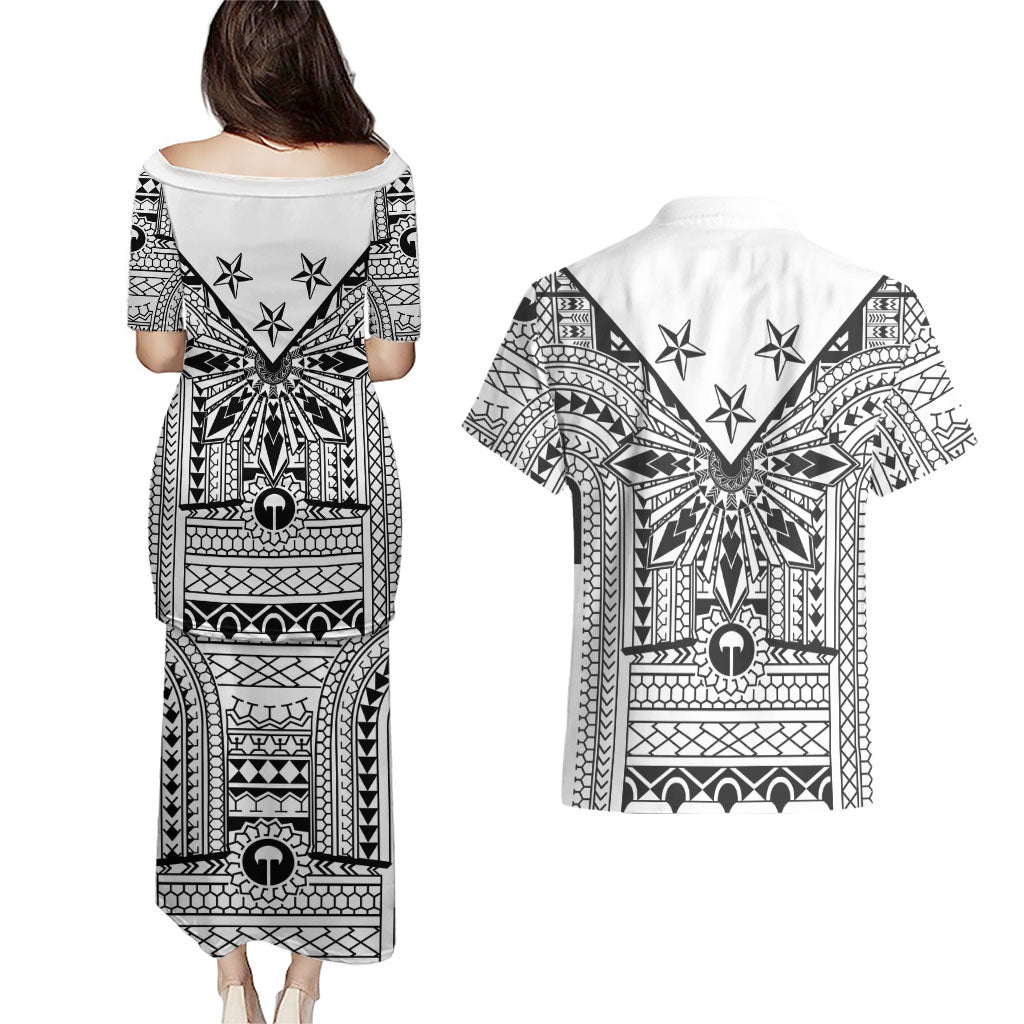 White Philippines Sun Star Couples Matching Puletasi and Hawaiian Shirt Igorot Tribal Inspiration LT05 - Polynesian Pride