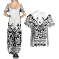 White Philippines Sun Star Couples Matching Summer Maxi Dress and Hawaiian Shirt Igorot Tribal Inspiration