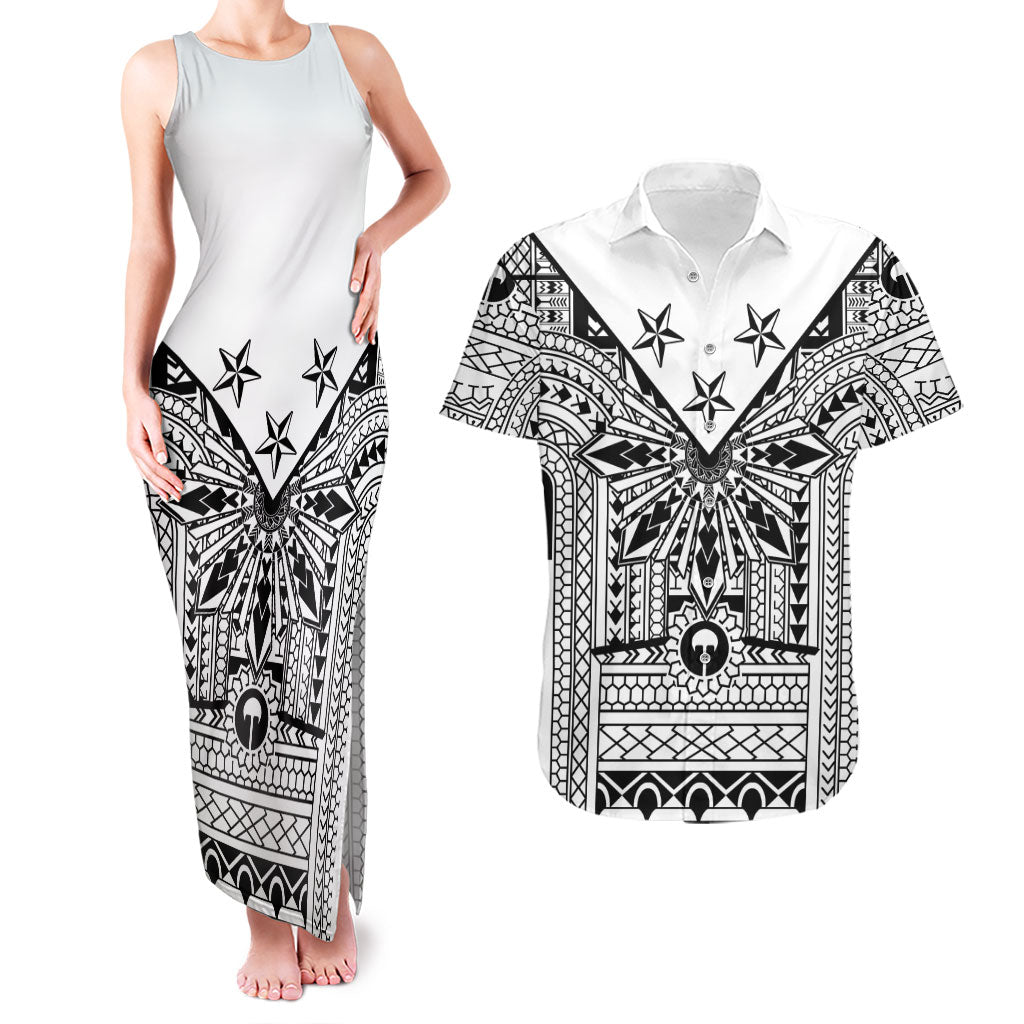White Philippines Sun Star Couples Matching Tank Maxi Dress and Hawaiian Shirt Igorot Tribal Inspiration