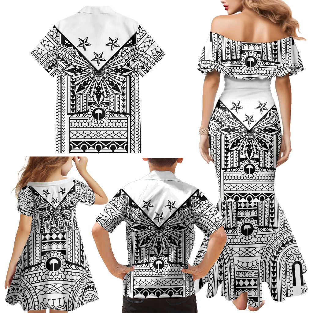 White Philippines Sun Star Family Matching Mermaid Dress and Hawaiian Shirt Igorot Tribal Inspiration