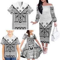 White Philippines Sun Star Family Matching Off The Shoulder Long Sleeve Dress and Hawaiian Shirt Igorot Tribal Inspiration
