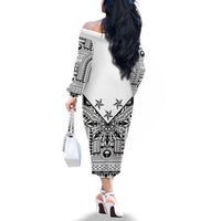 White Philippines Sun Star Family Matching Off The Shoulder Long Sleeve Dress and Hawaiian Shirt Igorot Tribal Inspiration