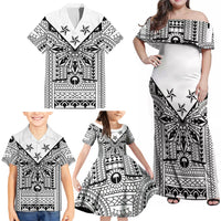 White Philippines Sun Star Family Matching Off Shoulder Maxi Dress and Hawaiian Shirt Igorot Tribal Inspiration