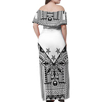 White Philippines Sun Star Family Matching Off Shoulder Maxi Dress and Hawaiian Shirt Igorot Tribal Inspiration
