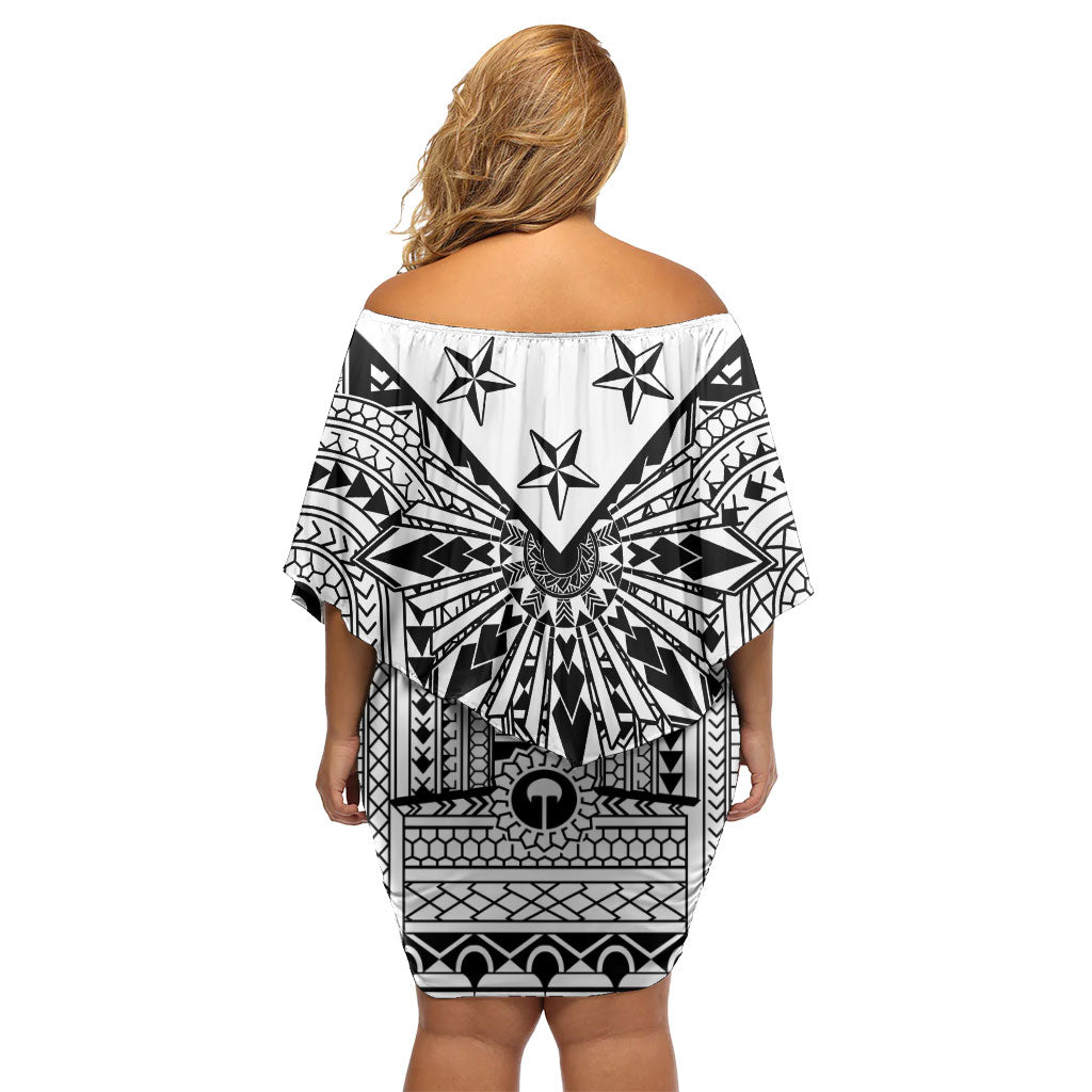 White Philippines Sun Star Family Matching Off Shoulder Short Dress and Hawaiian Shirt Igorot Tribal Inspiration