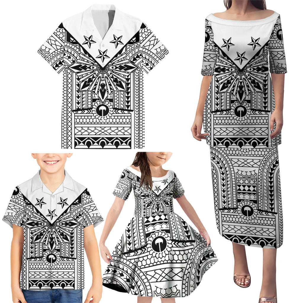 White Philippines Sun Star Family Matching Puletasi and Hawaiian Shirt Igorot Tribal Inspiration