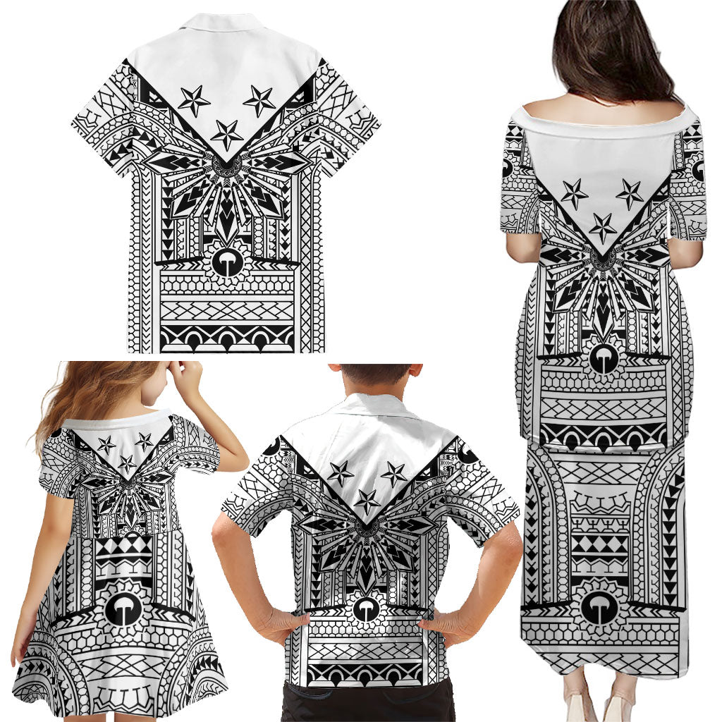 White Philippines Sun Star Family Matching Puletasi and Hawaiian Shirt Igorot Tribal Inspiration