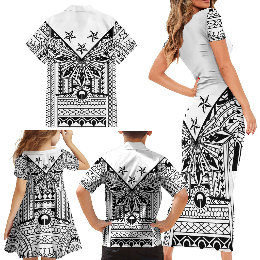 White Philippines Sun Star Family Matching Short Sleeve Bodycon Dress and Hawaiian Shirt Igorot Tribal Inspiration