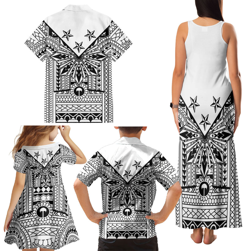 White Philippines Sun Star Family Matching Tank Maxi Dress and Hawaiian Shirt Igorot Tribal Inspiration