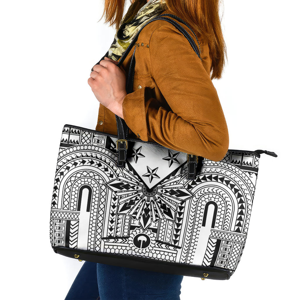 White Philippines Sun Star Leather Tote Bag Igorot Tribal Inspiration