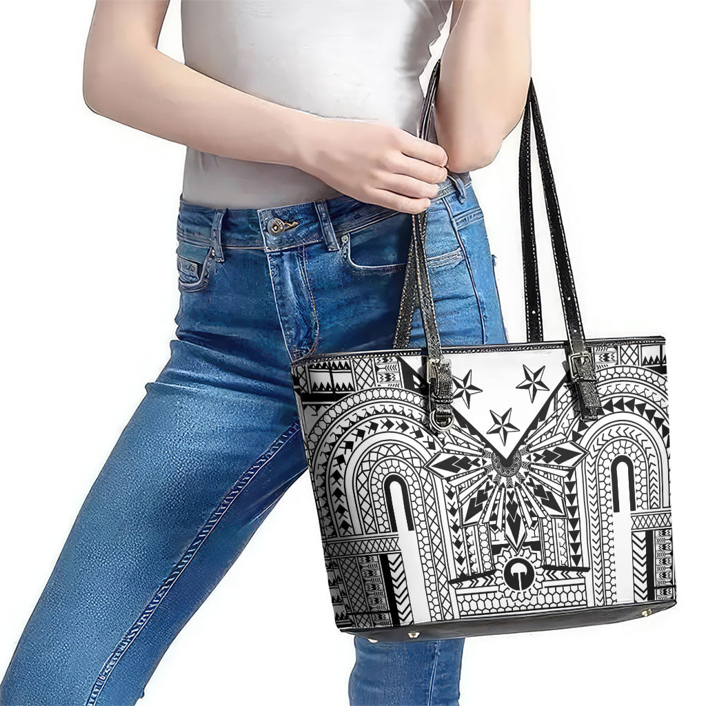 White Philippines Sun Star Leather Tote Bag Igorot Tribal Inspiration