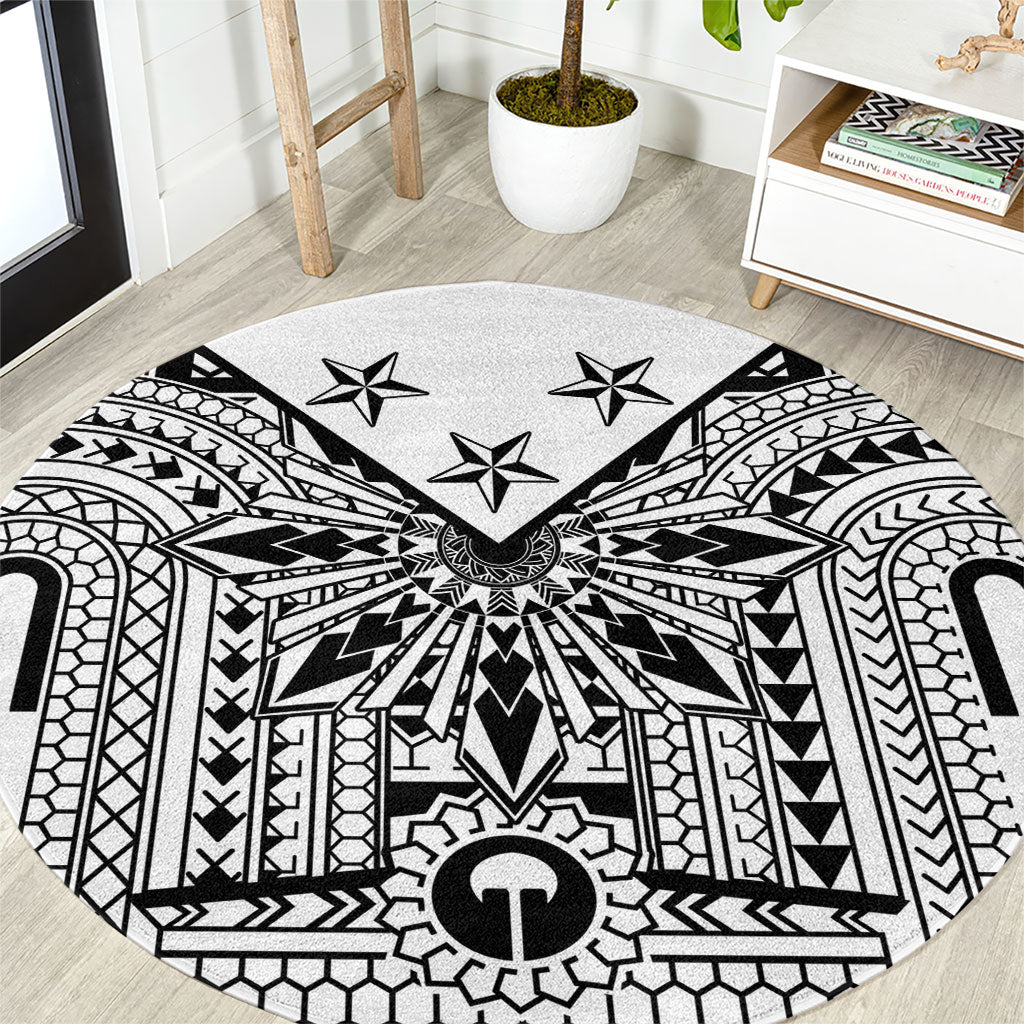 White Philippines Sun Star Round Carpet Igorot Tribal Inspiration