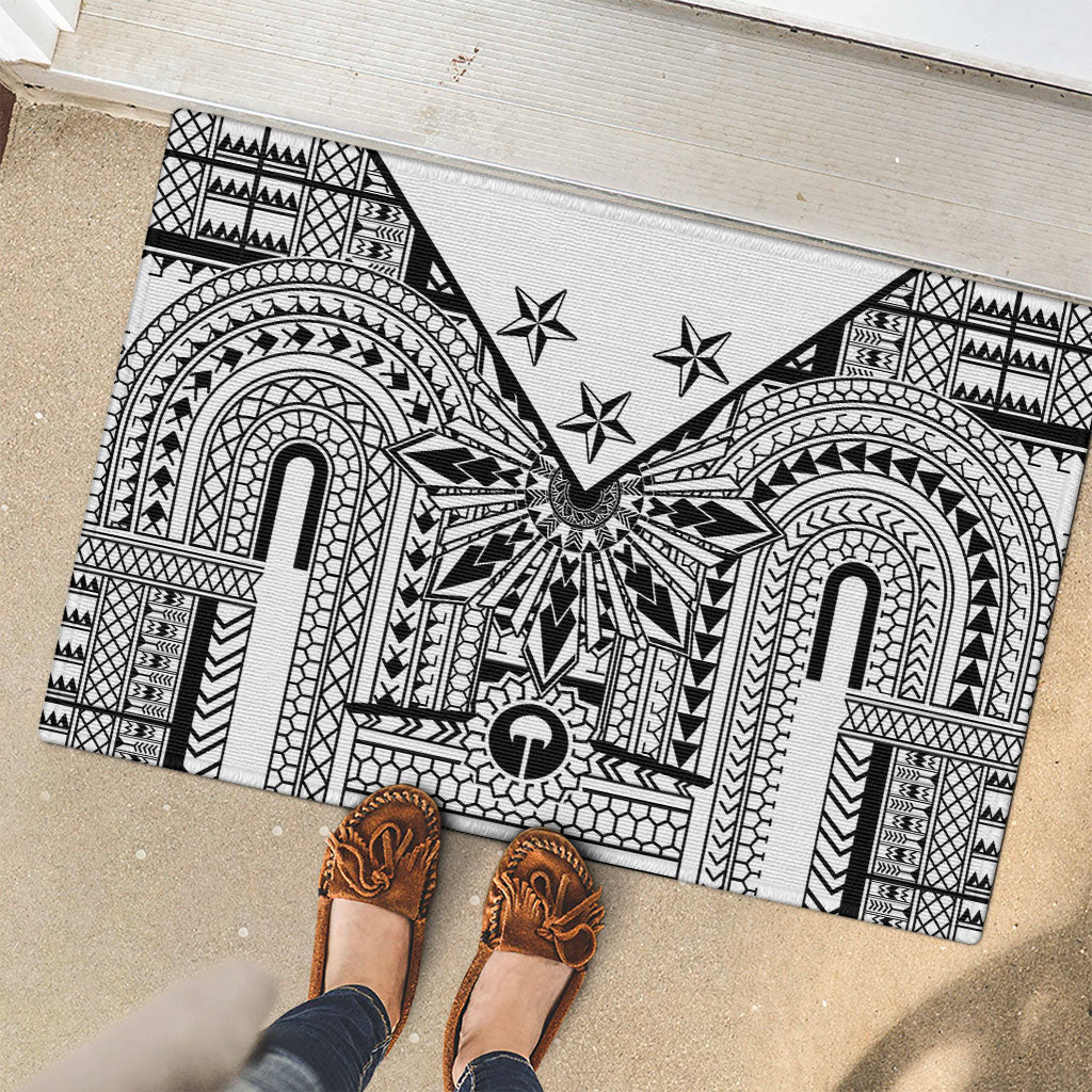 White Philippines Sun Star Rubber Doormat Igorot Tribal Inspiration
