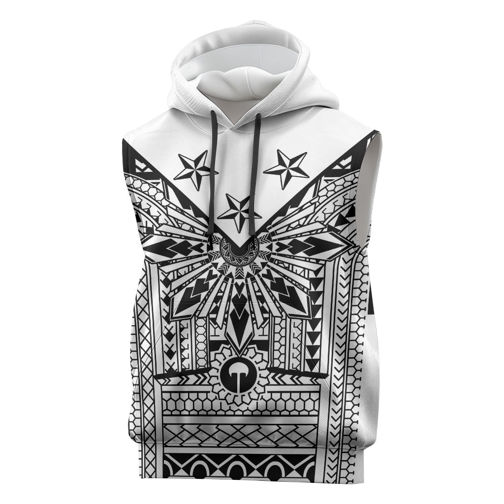 White Philippines Sun Star Sleeveless Hoodie Igorot Tribal Inspiration