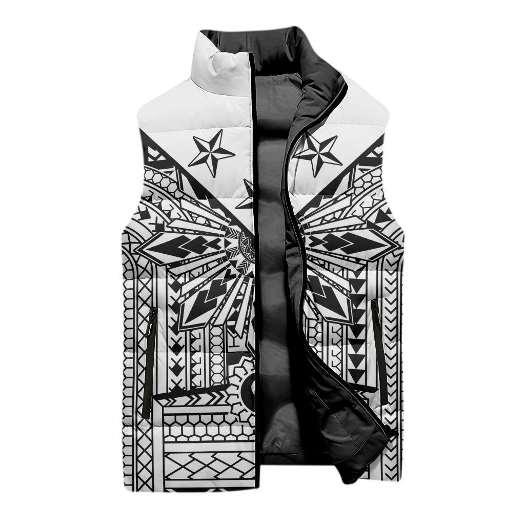 White Philippines Sun Star Sleeveless Puffer Jacket Igorot Tribal Inspiration