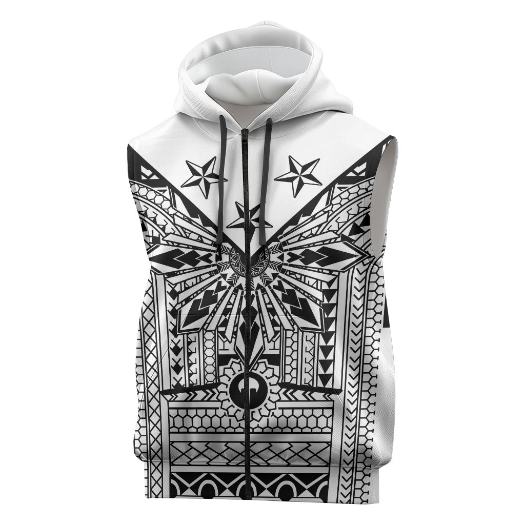 White Philippines Sun Star Sleeveless Zip Hoodie Igorot Tribal Inspiration LT05 White - Polynesian Pride