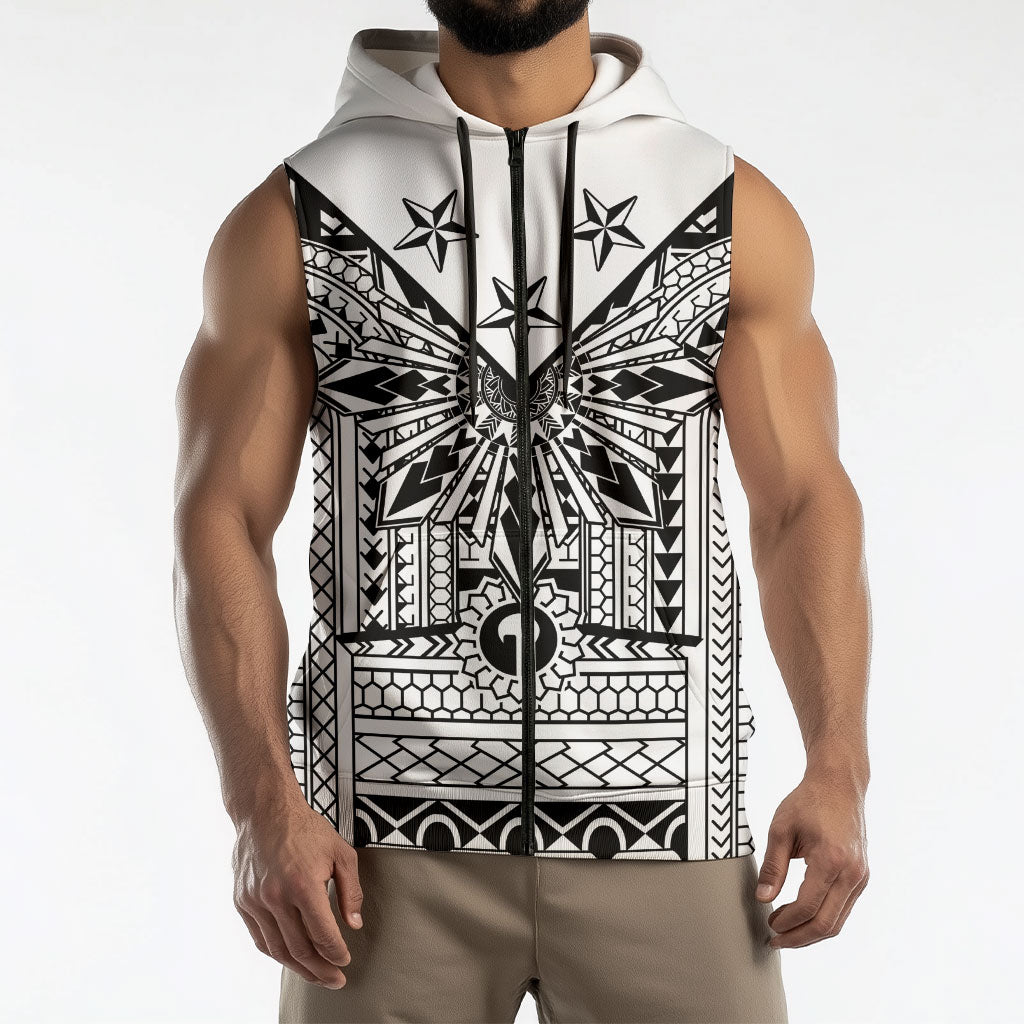 White Philippines Sun Star Sleeveless Zip Hoodie Igorot Tribal Inspiration LT05 - Polynesian Pride
