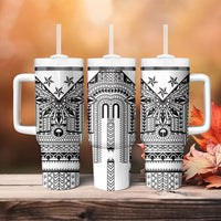 White Philippines Sun Star Tumbler With Handle Igorot Tribal Inspiration
