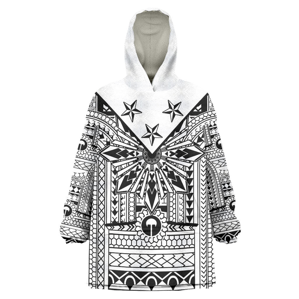 White Philippines Sun Star Wearable Blanket Hoodie Igorot Tribal Inspiration