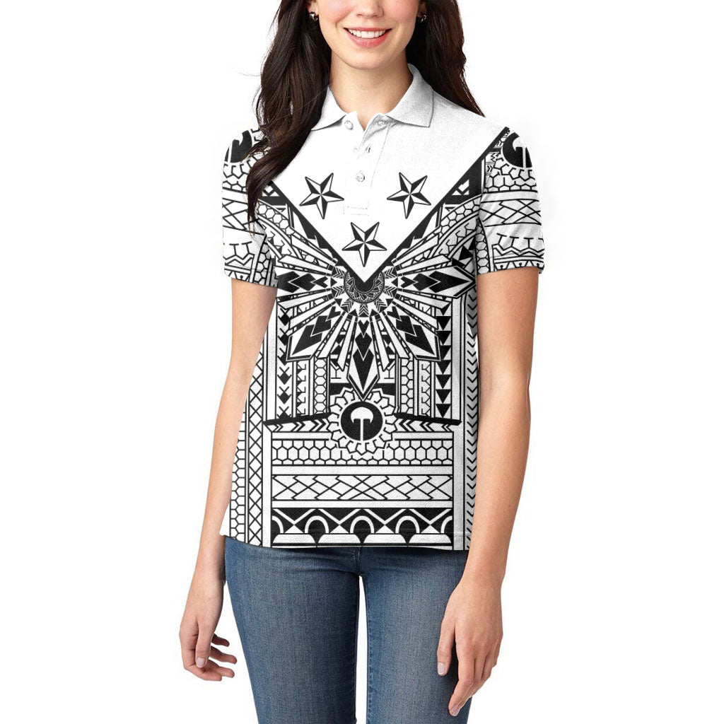 White Philippines Sun Star Women Polo Shirt Igorot Tribal Inspiration