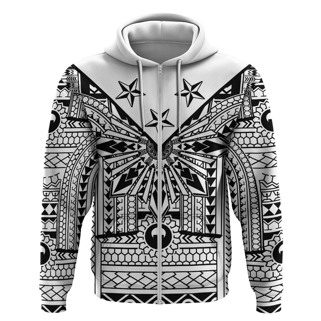 White Philippines Sun Star Zip Hoodie Igorot Tribal Inspiration
