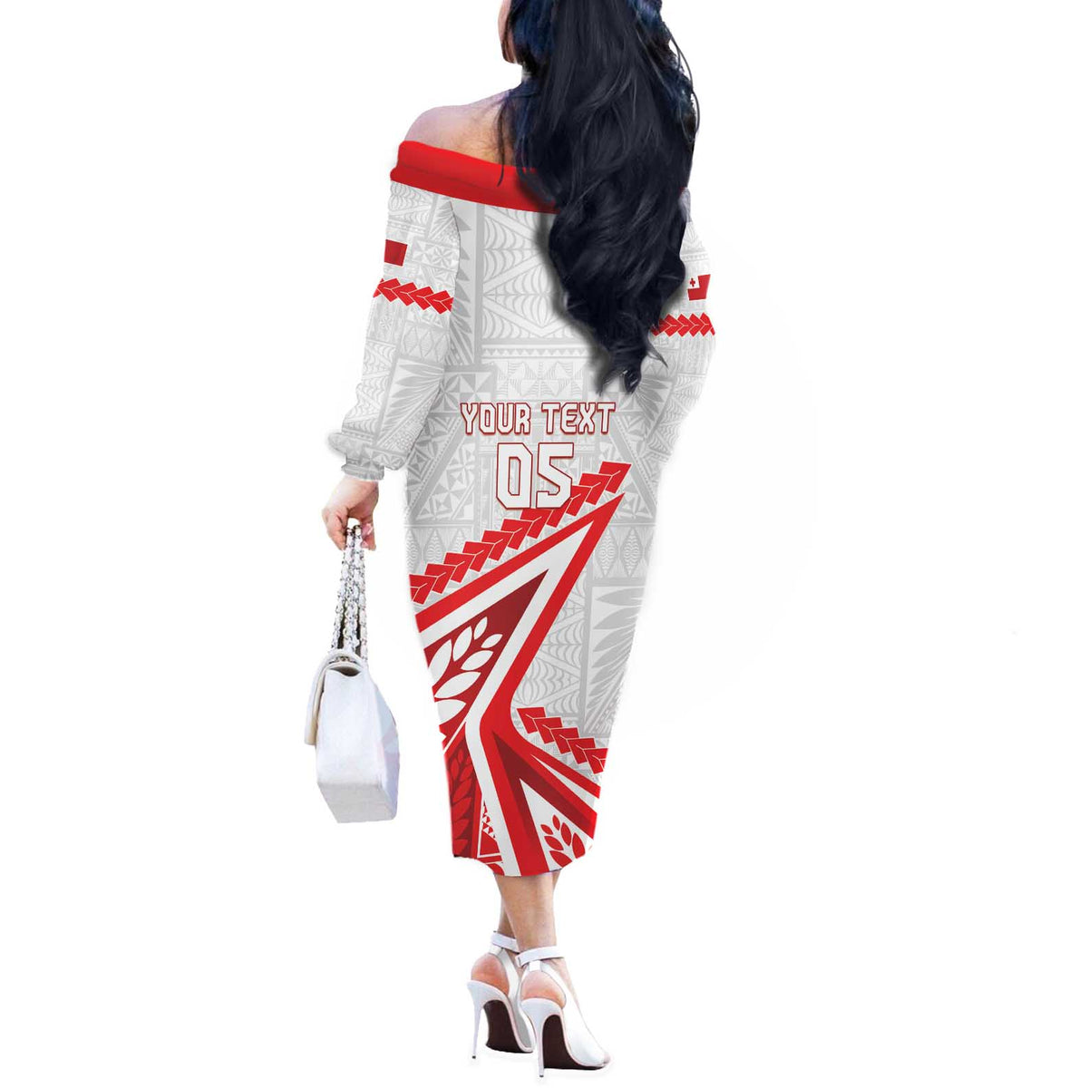 Custom Tonga Rugby 2024 Pacific Off The Shoulder Long Sleeve Dress Go Ikale Tahi LT05 - Polynesian Pride