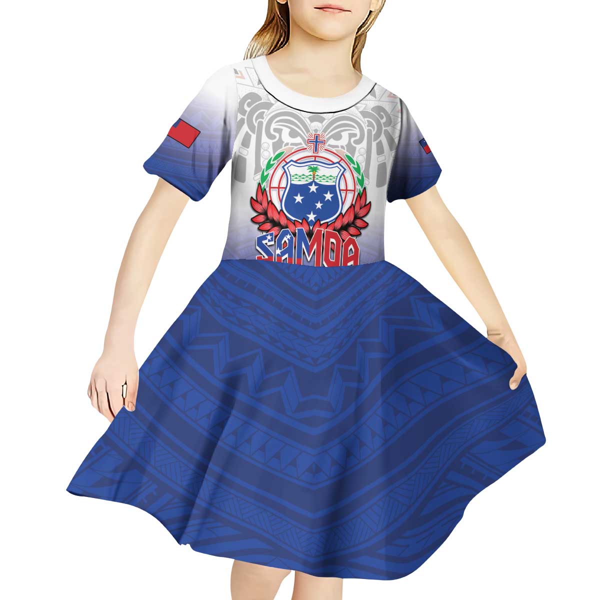 Custom Samoa Rugby 2024 Pacific Kid Short Sleeve Dress Go Manu Samoa